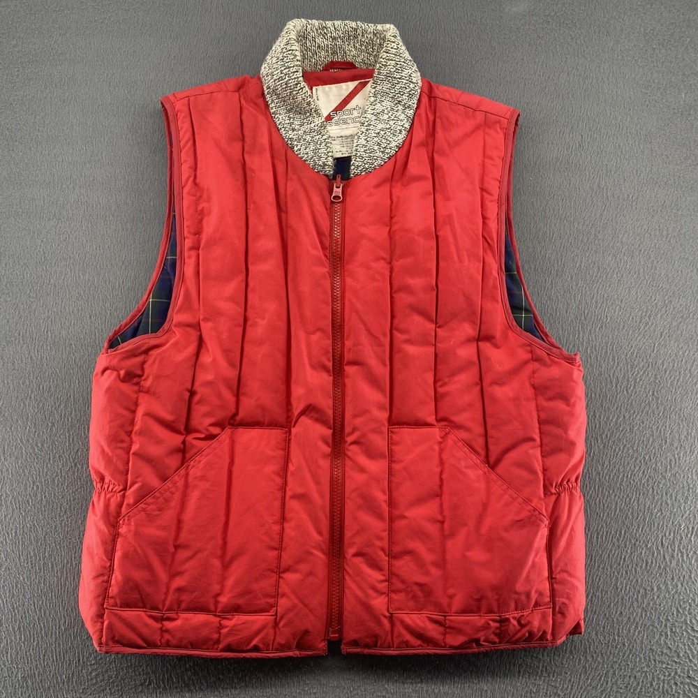 Vintage Sport Essence Vest Mens Medium Red Nylon Down Puffer‎ Knit Collar 80s
